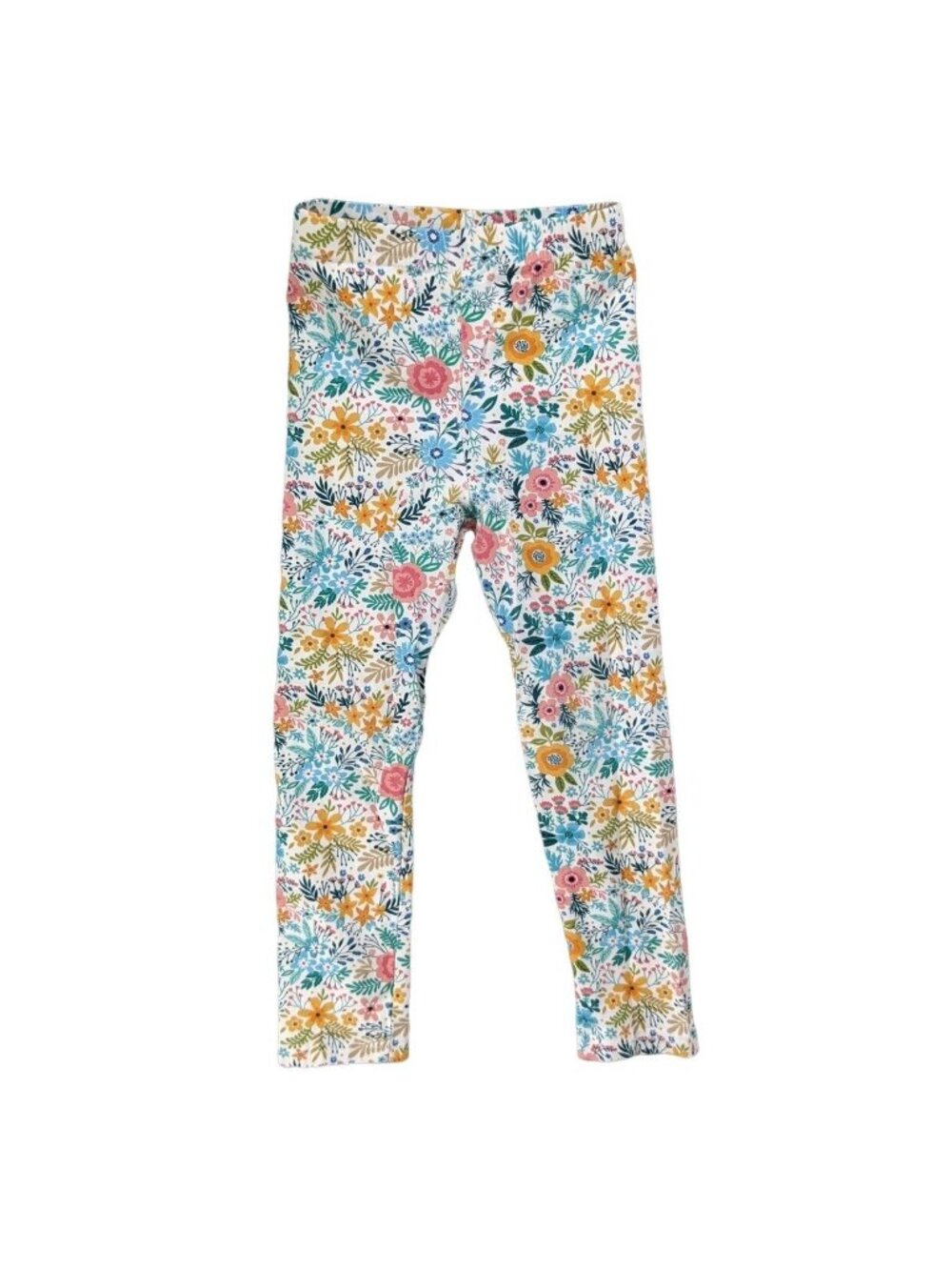 Stitchy Fish Floral Leggings Girls White Multicolor Stretch Pants Size 5